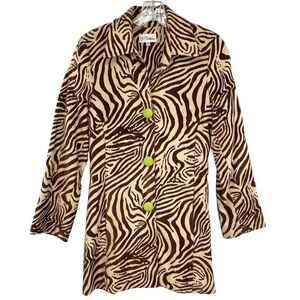 3 Sisters Safari Brown Zebra Animal Print Retro Tapestry Blazer Jacket Coat